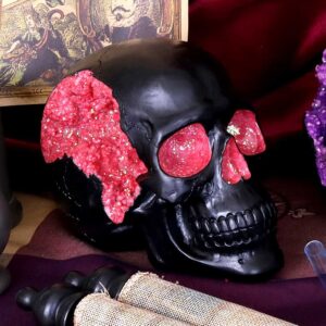 Geode Skull Black Red Gothic Glitter Skull Figurine