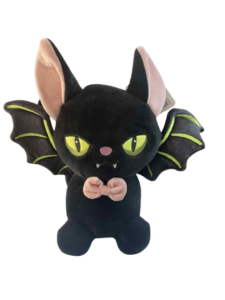 Black Neon-Trim Bat Plush with Pink Bow