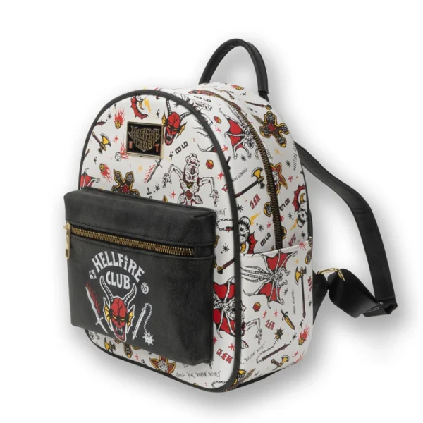 Stranger Things Hellfire Club Digital Print PU Backpack - White - Image 2