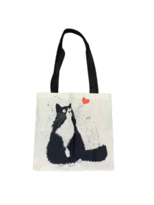 Whimsical Cat & Heart Tote Bag