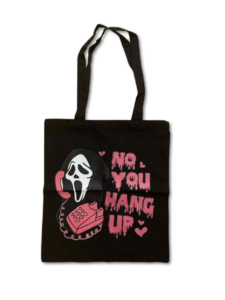 “No, You Hang Up” Ghost Face Tote Bag – Horror-Inspired Gothic Tote Bag